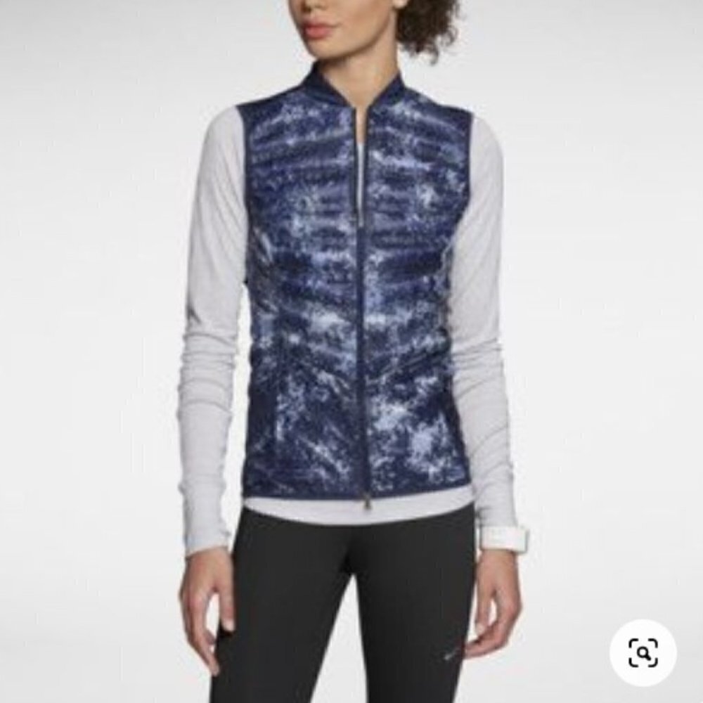 NIKE Aeroloft 800 Running Vest Blue Camo Size XS